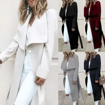 

Womens Winter Lapel Button Long Trench Coat Jacket Ladies Overcoat Outwear Ladies' jacket best gift warm winterdirect sales