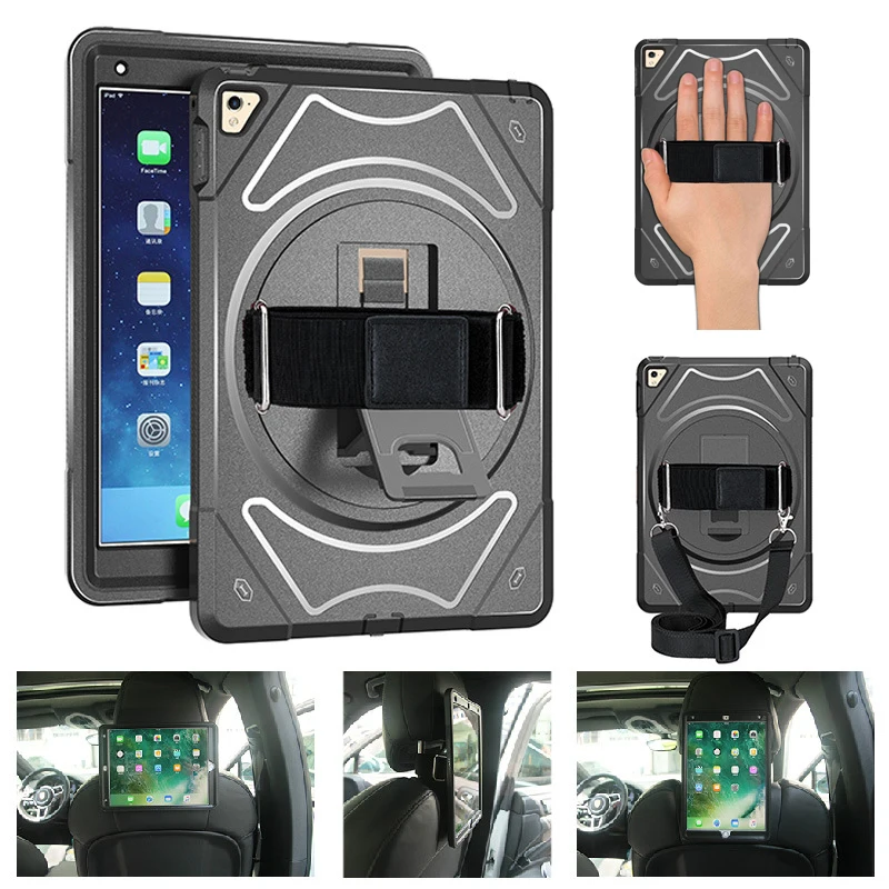 

Case for iPad 9.7 inch 2017 2018 Heavy Duty StrapProtection Cover 360 Rotating Kickstand Hand Shoulder Strap Accessories MTL03