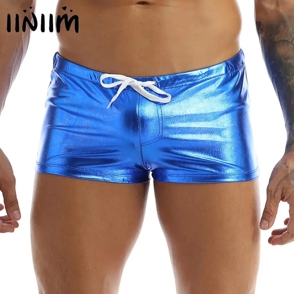iiniim Mens Male Lounge Underwear Shiny Metallic Gym Casual Night Party Shorts Elastic Waistban Boxer Clubwear Costumes | Мужская одежда