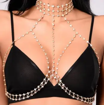 

Trendy Rhinestone Chain Necklace Body Chain Sexy Women Beach/Wedding/Party Bra Bikini Female Statement Jewelry accessories