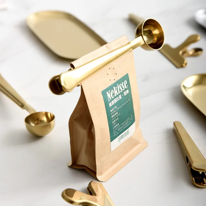 Cuillère à café nordique deux en un en acier inoxydable, Clip d'étanchéité lait quantité d'assaisonnement expresso en poudre cuillère, fournitures de cuisine