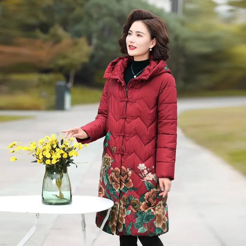 Dames Winter Warm Outwear Print Hooded Katoen Outwear Parkajacke Kleding Bovenkleding Trenchcoat Vintage Oversized, zwart, S