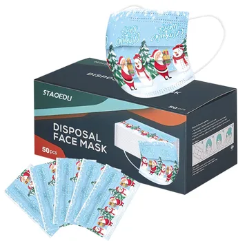 

50pc Adult Christmas Print Face Mask Disposable Respirator Mouth Mask Mascarillas Breathable Protective Prevent Mask Cover