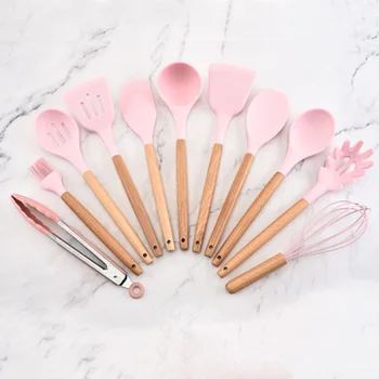 

9/11PCS Lovely Silicone Kitchenware Set Cooking Shovel Spoon Beech Handle Cooking Utensils Cooking Tools