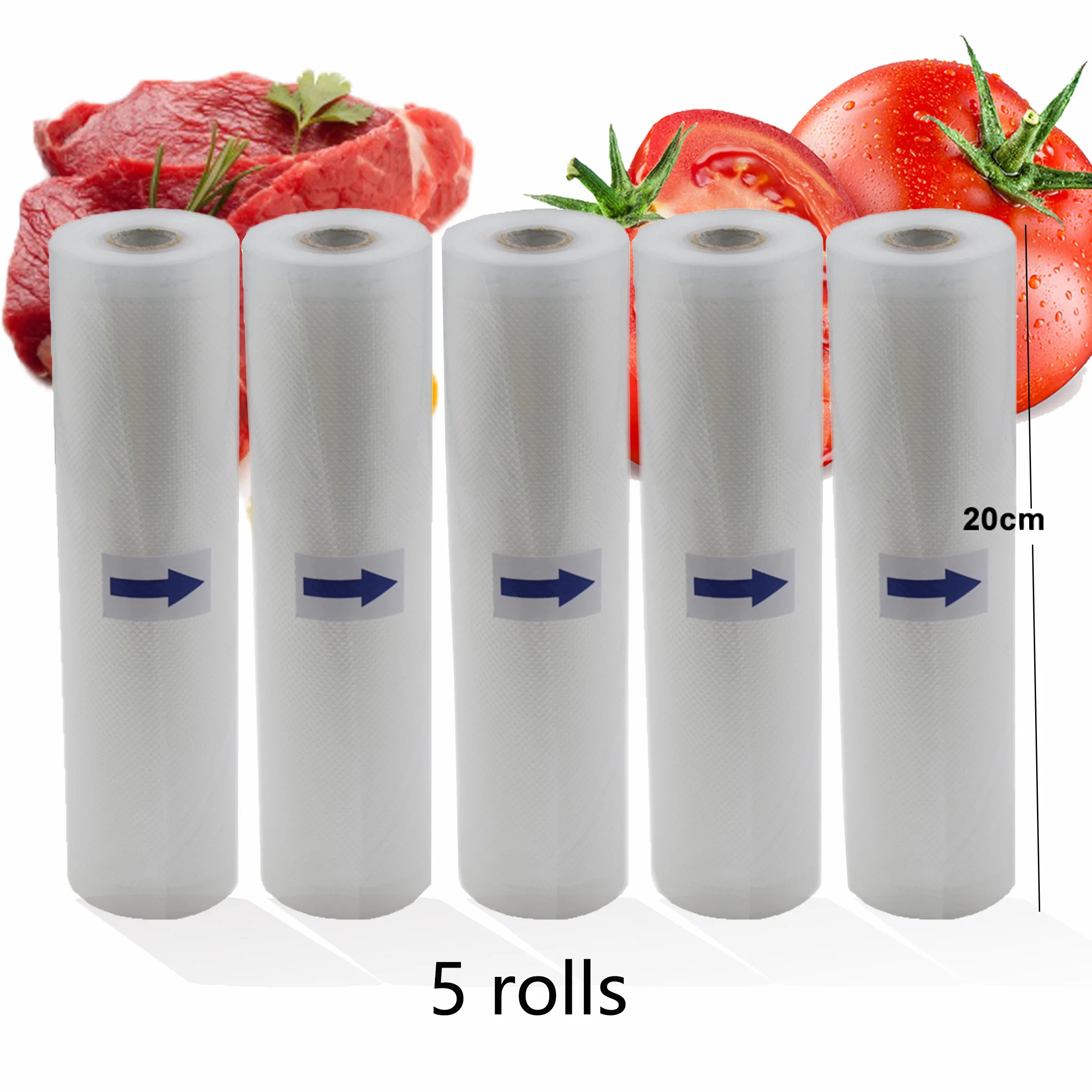 5 рулонов/лот вакуумный упаковщик для пищевых продуктов, вакуумные пакеты для хранения, вакуумные пакеты 5 размеров для кухонного вакуумного упаковщика, чтобы сохранить продукты свежими - Цвет: 20cm