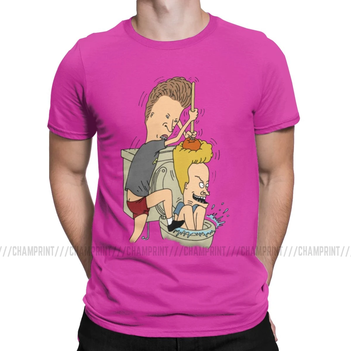 Beavis Butthead Toilet Fun футболки для мужчин старый мультфильм рок комикс Панк Металл забавные хлопковые футболки с коротким рукавом Подарок Идея Топы - Цвет: Фуксия