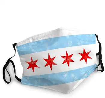 

Reusable Face Mask With Free 2 pcs 2.5 PM Filter Shield Mouth Mask Chicago Illinois Snowflakes Flag United States of America