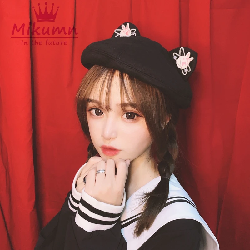 Японский Harajuku милая девушка кошка уха вышивка шерстяной берет шляпа художника шляпа осень зима