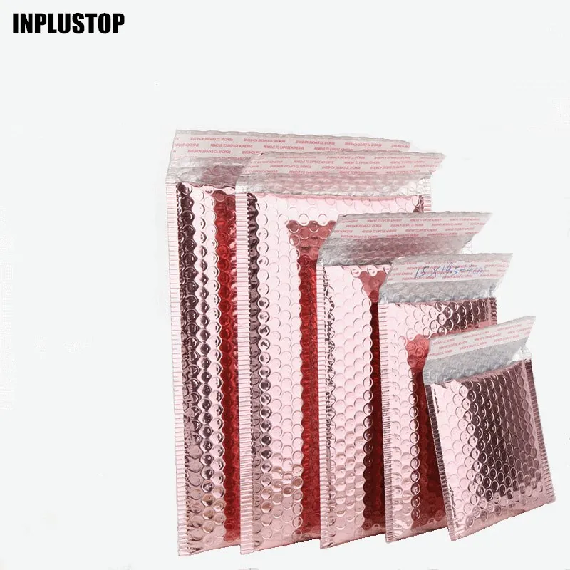 20 piezas de oro rosa sobres acolchados de burbujas para correo de embalaje bolsas de envío película de aluminio bolsa de burbuja impermeable bolsas para ropa