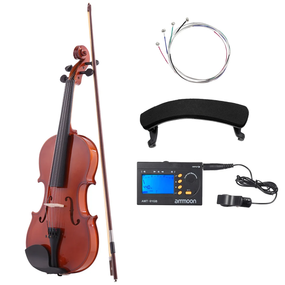 

1/4 Natural Acoustic Violin +3in1 Digital Tuner Metronome Tone Generator + 4pcs Violin Strings + Violin Shoulder Rest