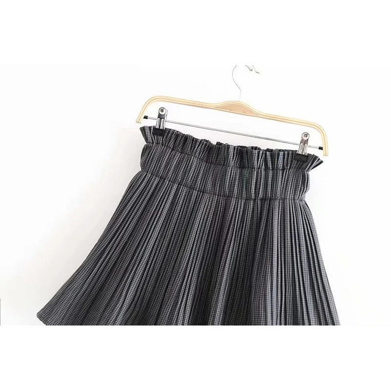 Fashion Za Fashion Elastic Waist A Line Streetwear Ladies Skirts Vintage Chic Plaid Pleated Casual Faldas Skirt