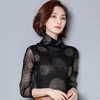 Camisa Negra de manga larga para mujer, Tops elegantes de cuello alto de estilo coreano para oficina, Top ajustado de malla 7375 50 ► Foto 3/5