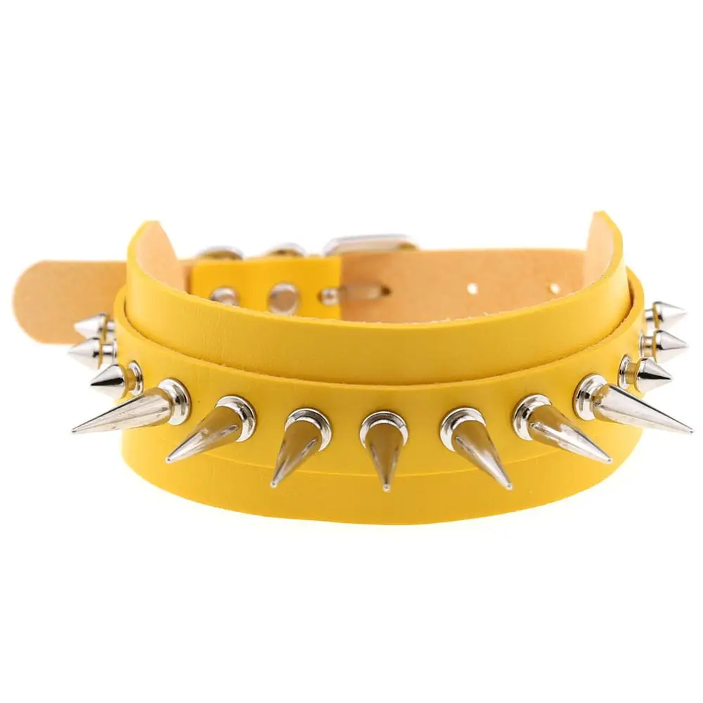 KMVEXO Punk Rock Gothic Leather Chokers for Women Mens Silver Spike Rivet Stud Collar Choker Necklaces Statement Anime Jewelry - Окраска металла: Yellow