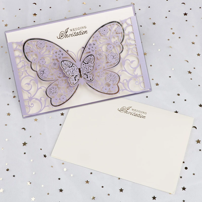 50pcs Butterfly Elegant Laser Cut Wedding Invitation Card Business Greeting Card Customized Wedding Decoration Party Supplies
