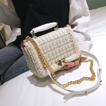 

2020 Shang female handheld makeup bag quality pearl women's dress designer makeup bag ladies chain shoulder cross makeup bag
