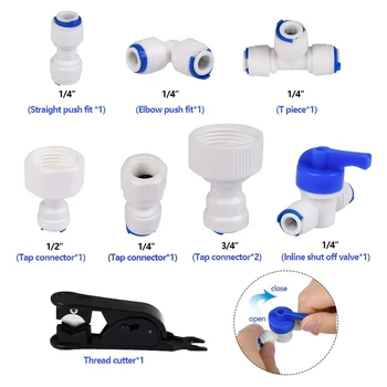 

Reverse Osmosis Quick Coupling 1/4 3/8 Hose Connection Tee Y Connector 2 Way Equal Elbow Straight RO Water Plastic Pipe Fitting