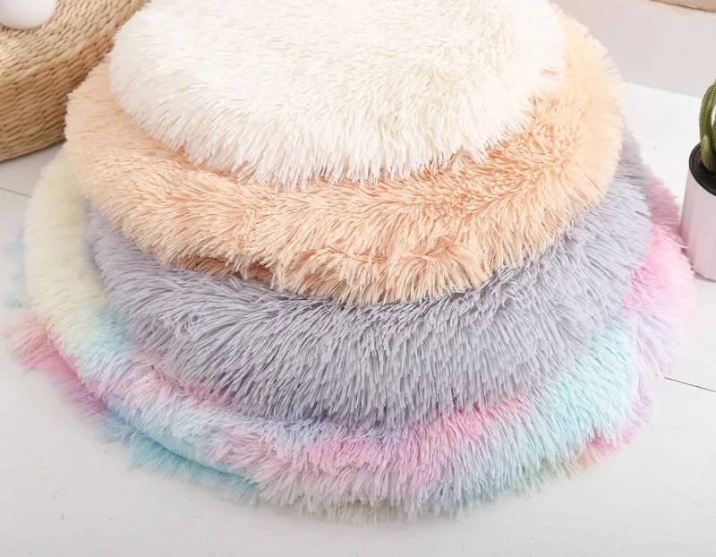 Title 8, Round Pet Dog Bed Mat Long Plush Soft Fluffy Pe...