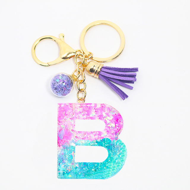 Creative Letter Alphabet Crystal Arylic Liquid Keychain Women Key Chains Ring Car Bag Tassels Pendent Charm Gift Accessory