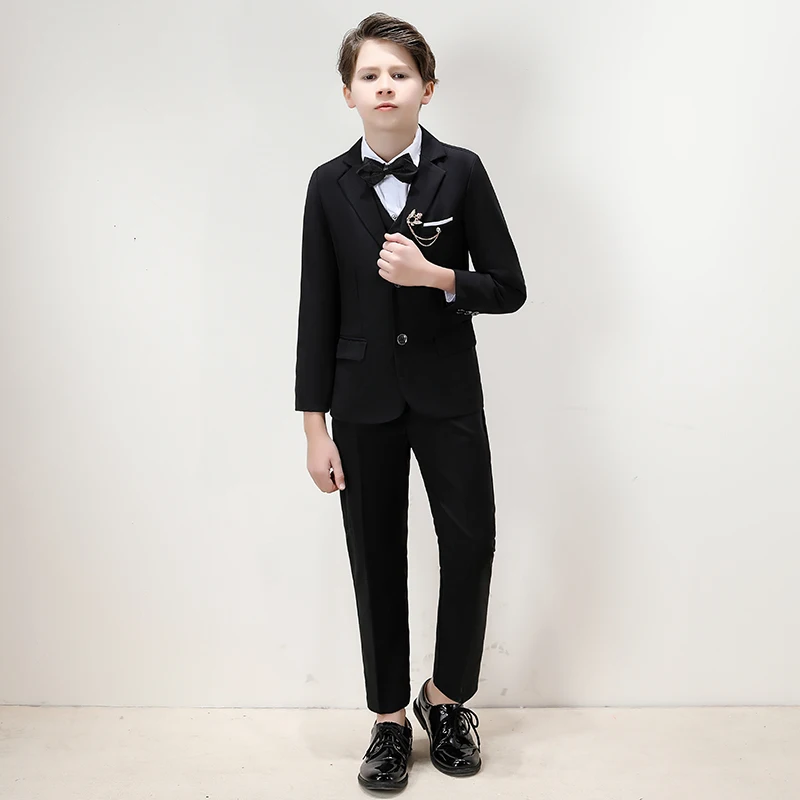 

Костюмы для мальчиков на свадьбу, комплекты официальной одежды для детского дня рождения, одежда для мальчиков (пиджак + брюки + жилет + рубашка + галстук)