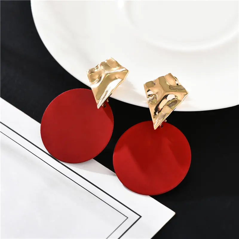 h New Korean Vintage Geometric Acrylic Drop Earrings for Women Fashion Metal Geometric Gold Hanging Earring Jewelry - Окраска металла: h