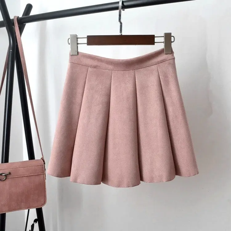 Pink Skirt Плиссированная замшевая Женская юбка, осенняя и зимняя мини-юбка, сексуальная уличная юбка, юбки с высокой талией для женщин, s Jupe Femme Q2057 - Цвет: Pink Skirt