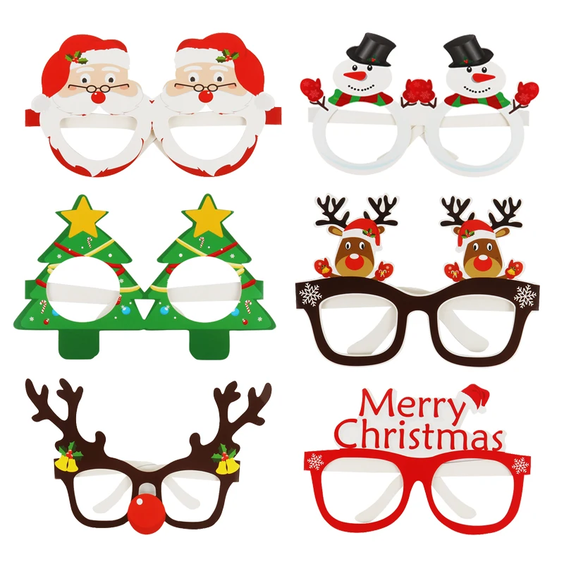 Christmas Decorations 9pcs Santa Claus Xmas Tree Elk Paper Glasses Frame for Christmas Photo Prop Kids Gift