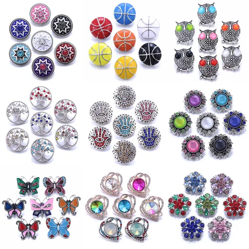 

Boom Life 10pcs/lot Wholesale Snap Jewelry 18mm Snap Buttons Mix Rhinestone Metal Flower Snaps Buttons for Snap Bracelet Bangle