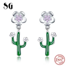 SG новые летние серьги-гвоздики из серебра 925 пробы с модным зеленым КАКТУСОМ, ювелирные изделия для женщин, подарки