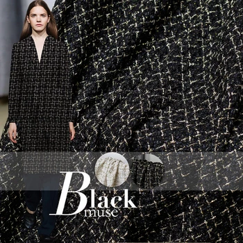 

Tweed woollen woven small fragrance black and white gold spring and autumn dress clothes fabric fabric new fashion fabric