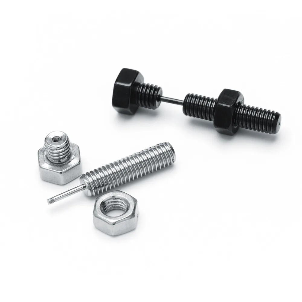 Punk Fashion Silver Black Color Stainless steel Nail Screw Piercing Stud Earring for Women& Men Ear Piercings Fashion Jewelry