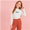 SHEIN Kids/белая Повседневная футболка с вышивкой и стоячим воротником; детский топ; осень г.; классические футболки с длинными рукавами для подростков