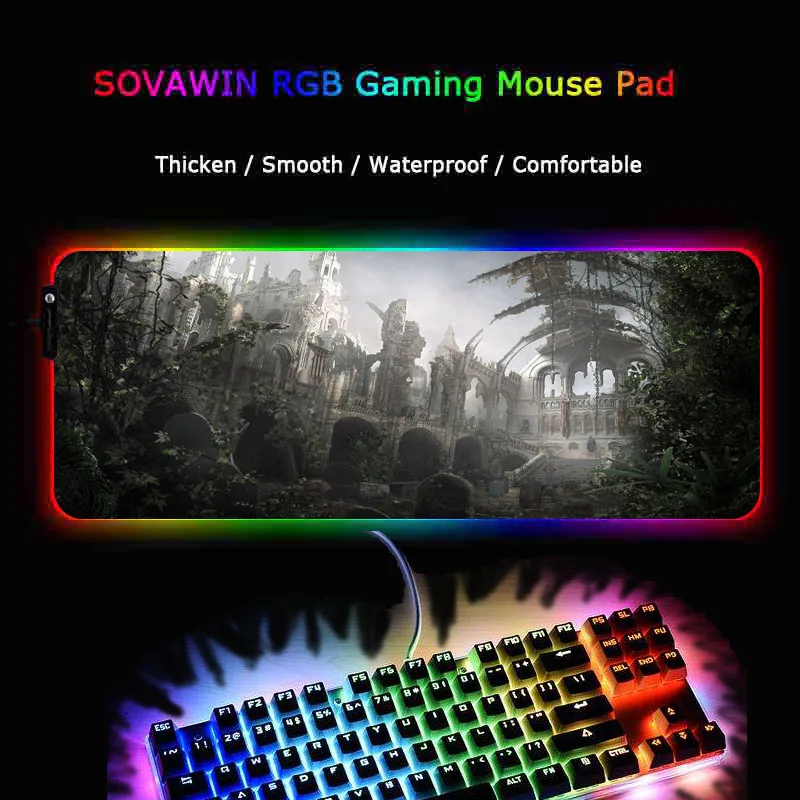 XGZ игровой коврик для мыши в стиле Фэнтези, городской пейзаж, RGB светодиодный светильник, коврик для мыши, компьютерный мягкий коврик для мыши, 7 цветная мышь, коврик для клавиатуры, Настольный коврик