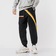 Зимние плюс бархатные мягкие спортивные штаны мужские модные контрастные цвета повседневные шаровары мужские уличные свободные штаны для бега M-5XL