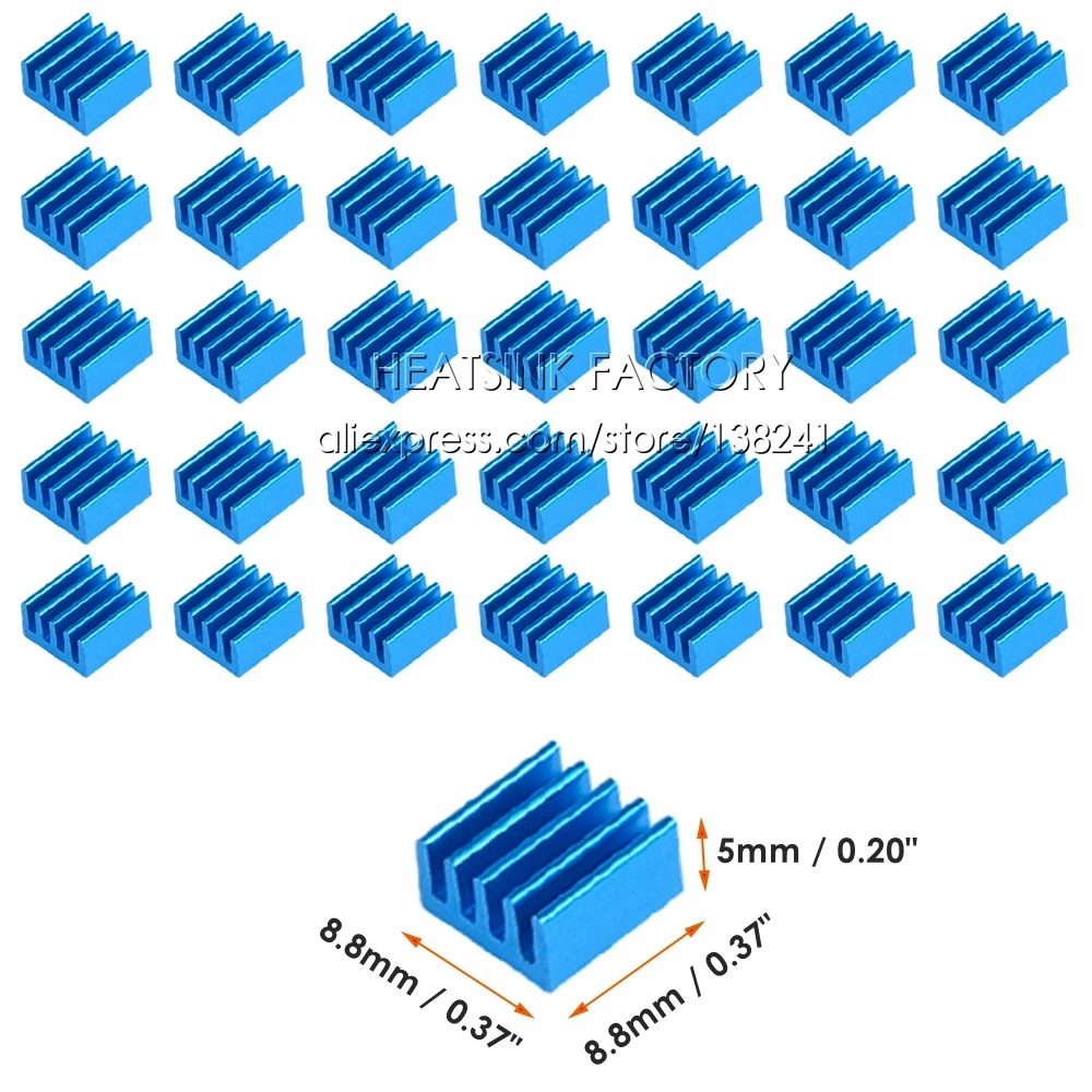 8.8x8.8x5mm Silver / Black / Blue Aluminum Cooling Heat Sink Cooler With Thermal Double Sided Pad Heat Dissipation Radiator