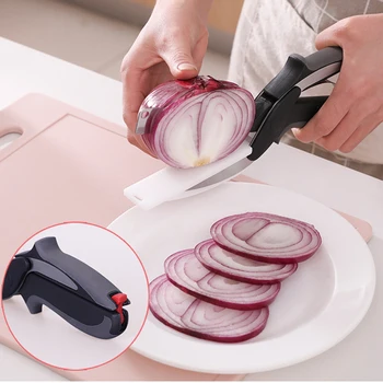 

New Smart Scissors Clever Cutter 2 in 1 Cutting Board Utility Cutter Stainless Steel Ourdoor Smart Vegetable Knife for Kitchen