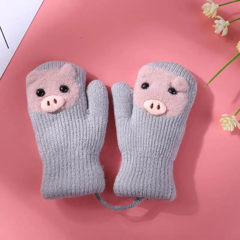 Зимние теплые вязаные перчатки для новорожденных с героями мультфильмов из 2 предметов для новорожденных, эластичные утолщенные лыжные перчатки с пальцами, детские перчатки и варежки