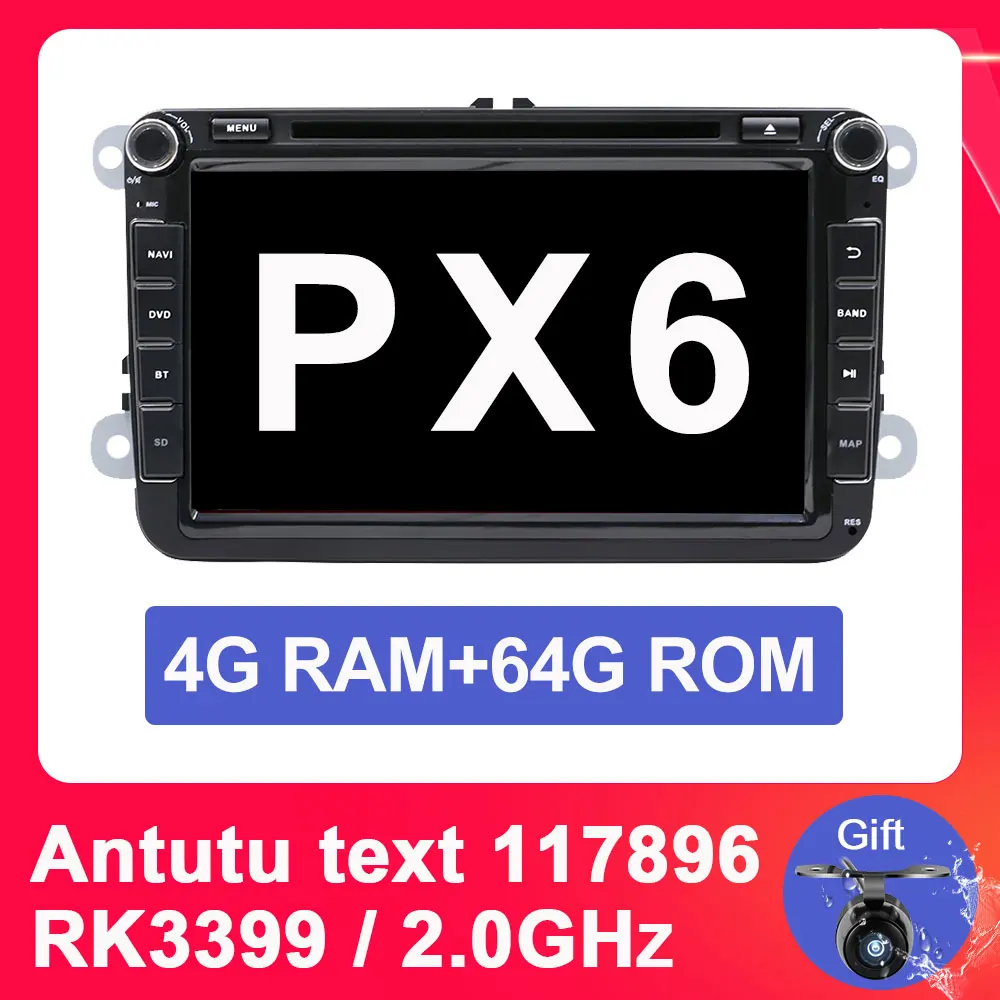 Eunavi 8 ''2 din Android 9 Автомобильный dvd Радио для VW Volkswagen Polo Jetta passat b6 b7 cc fabia skoda Touran golf 6 Tiguan gps Navi - Цвет: 4G 64G PX6