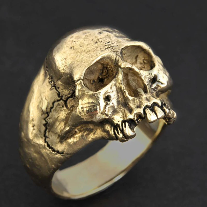 POSDN Vintage Alloy Alloy Skull Silver Color Ring Mens Skull Biker Rock Roll Gothic Punk Jewelry Anillo 