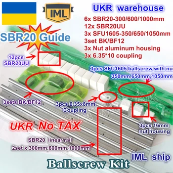 

UKR ship 3 sets ballscrew SFU1605-350/650/1050mm+3 set BK/BF12+3 sets SBR20 Linear rails Kit +3 couplers for CNC Router Milling