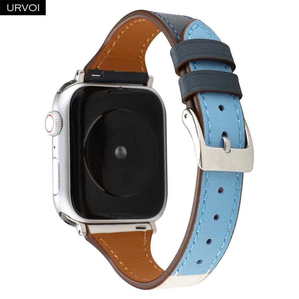 URVOI тонкий ремешок для наручных часов Apple Watch, версии 5/4 3/2/1 пояса из натуральной кожи swift смешивать и сочетать цвета кожаный ремешок для iwatch наручные 40-44 мм