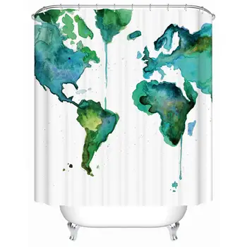 

Modern Simple Art Style Design,Watercolor World Map Shower Curtain for Kid Who Love Science Travel,Simple Pattern Presents The