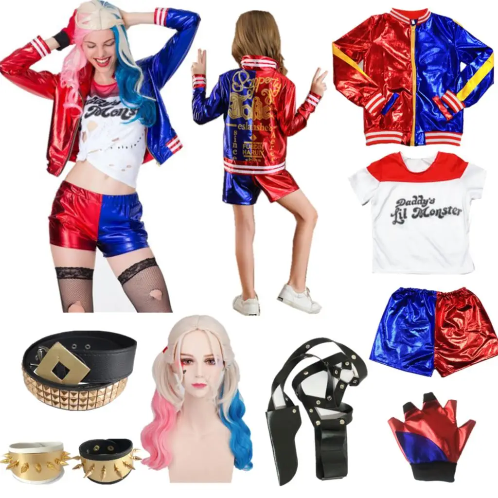 Carnival Yx Bappacox-40/004'Faighawilided Kids Girls Harley Cosplay Costumes Quinn Belt Monster Jacket Pants Sets Halloween
