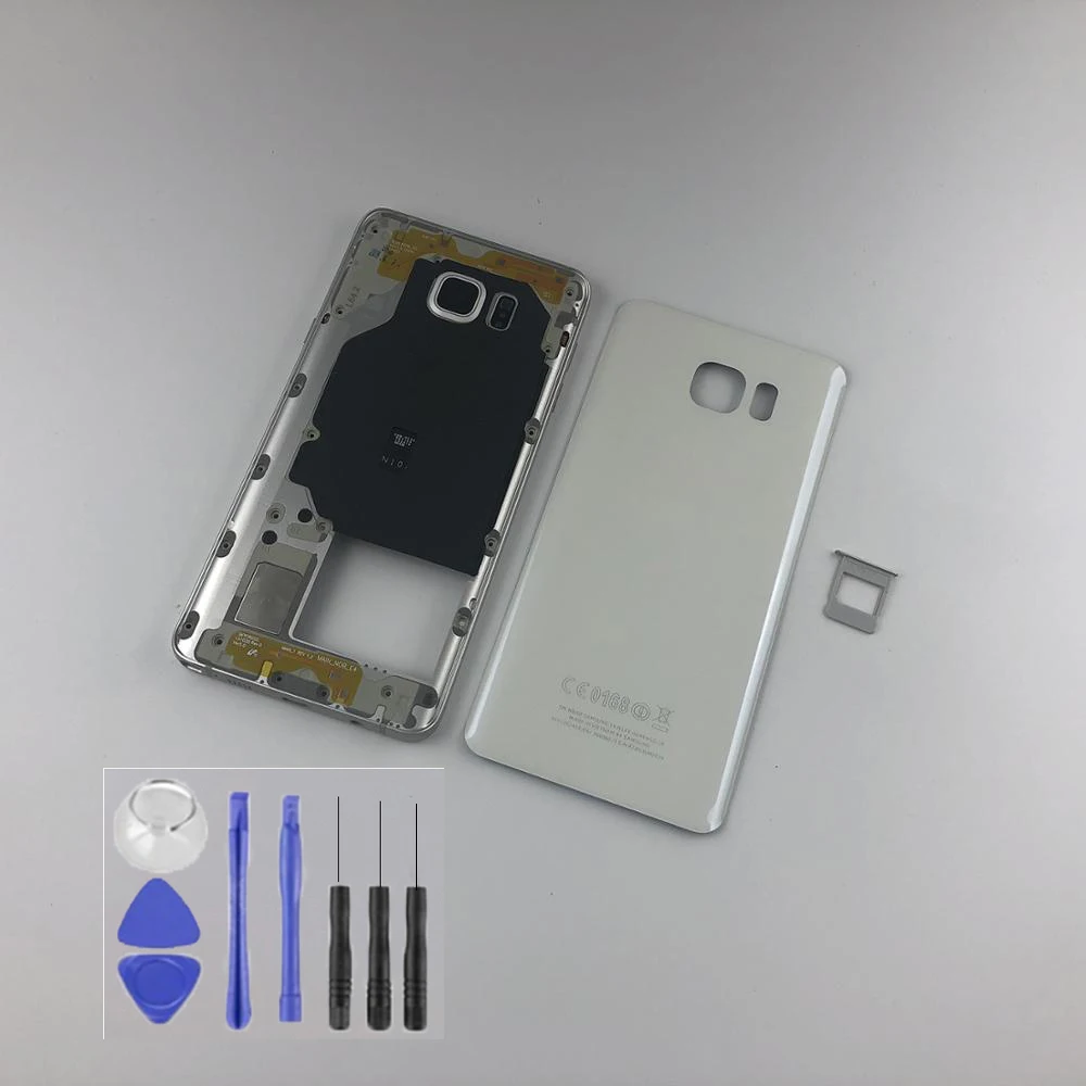 Корпус для samsung Galaxy Note 5 N920 N920F стеклянная Задняя крышка батареи+ металлическая средняя рамка+ держатель лотка для sim-карты+ наклейка+ Инструменты