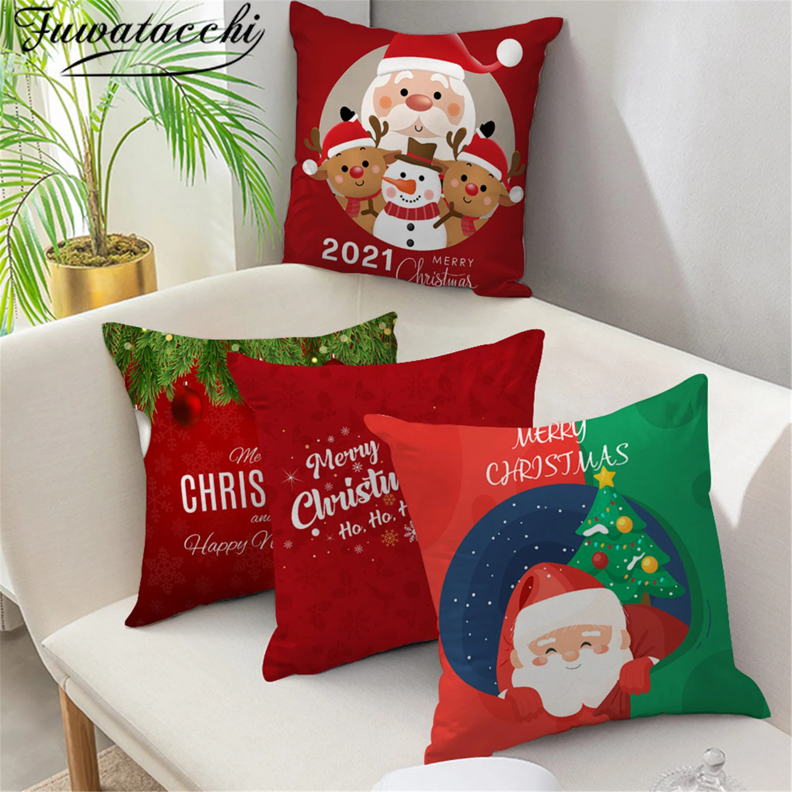 

Fuwatacchi Red Christmas Cushion Covers Cartoon Sofa Pillow Covers for Home Car Throw Pillowcase Xmax Gift Christmas Decoration