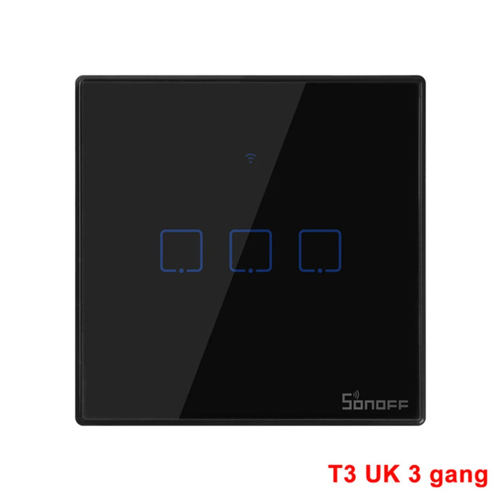 Интеллектуальный выключатель света SONOFF T3 1/2/3 серии TX Wifi светильник выключатель закаленное Стекло поверхности Смарт-поставляет Великобританию Стандартный