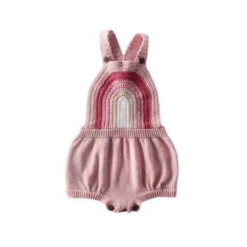 

Baby Girl Clothes 0-24M Cute Sleeveless Rainbow Knit Romper Toddler Jumpsuit Clothes