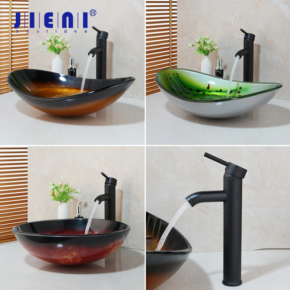 Jieni Art Hand Paint Bathroom Glass Sink Basin Vanity Orb Faucets Bathroom Basin Tap Mixer Round Sink Faucet Bath Set Basin Faucets Aliexpress