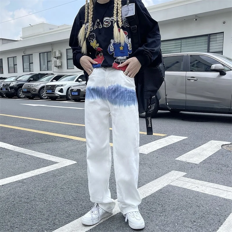 

Boyfriend Jeans For Women 2021 Autumn White High Waist Straight Loose Pants Vintage Baggy Casual Wide Leg Ladies Denim Trouser