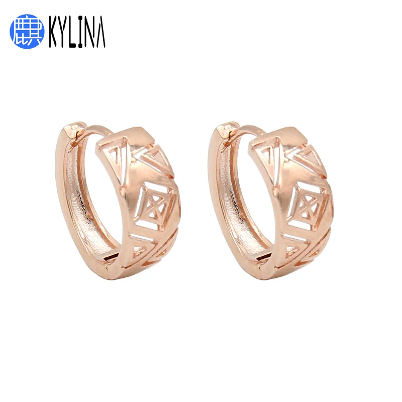 

KYLINA Simplicity Circle Hollow Dangle Earrings 585 Rose Gold Vintage Ethnic Eardrop Jewelry Lady Girls Daily Accessories Gift