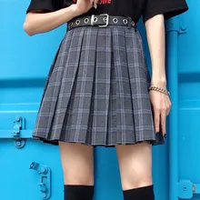 Летние клетчатые юбки Харадзюку в стиле панк, Женская юбка трапециевидной формы размера плюс 3XL 4XL, плиссированная юбка, женская короткая мини-юбка с завышенной талией и поясом